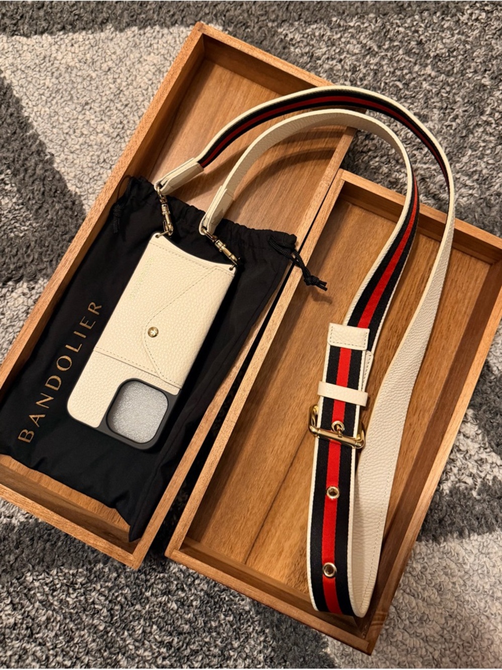 Bandolier iPhone 13 Pro Crossbody Phone Case with Red & Black Stripe Strap - Picture 2 of 4